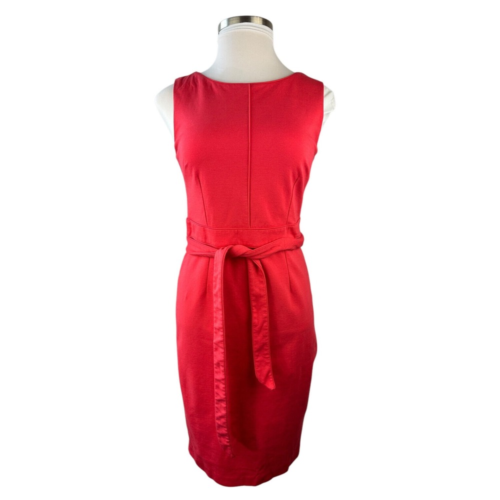 Boden Zeta Ponte Dress W/Tie Belt Pop Peony Red Shift Sheath Sleeveless Size 10 - Picture 2 of 16